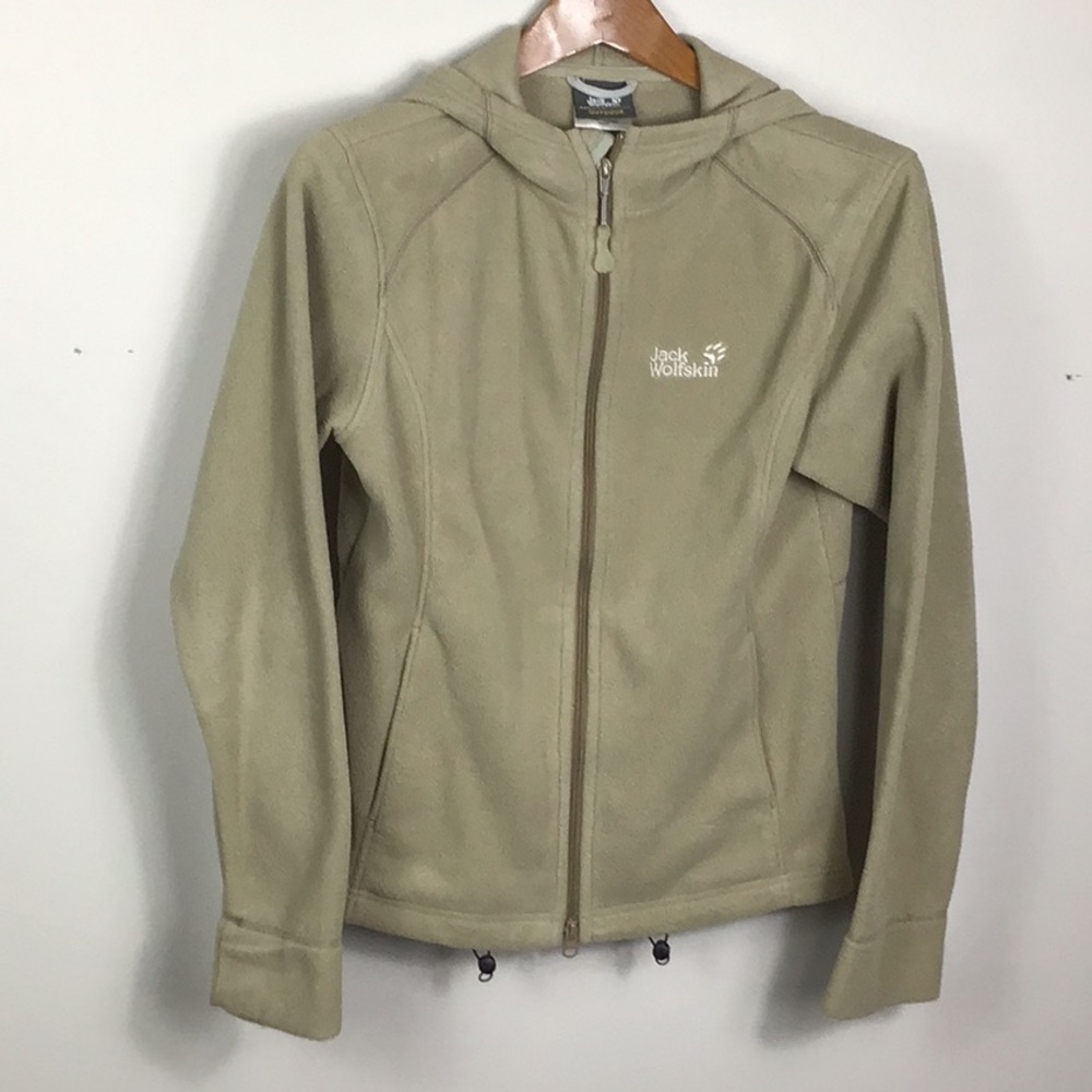Jack Wolfskin tan POLARTEC fleece hooded outdoor jacket double zipper size Med